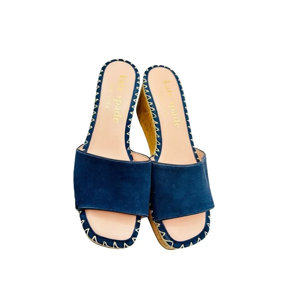 Kate Spade NY Cosette espadrille wedge sandal Navy suede leather heels shoes s11